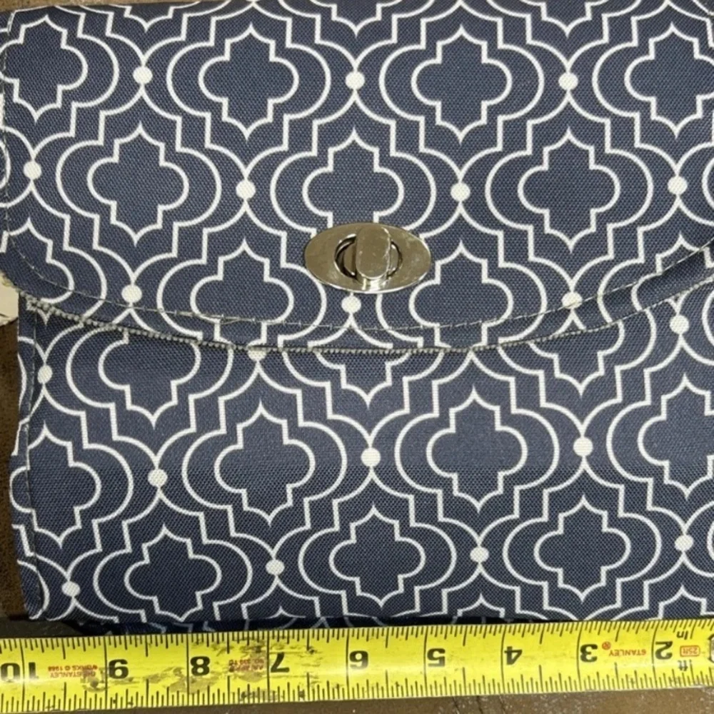 Lilly Bit by Demdaco Navy Blue Trellis Print Folding Diaper Clutch Shoulder Bag